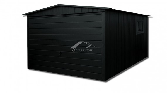 Garaż LUX 3x5 - dwuspadowy dach, brama uchylna, okno