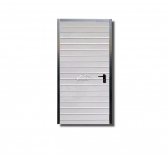 Lewe drzwi do muru 1x2m - ocieplenie, panel poziomy wąski, kolor biały RAL 9010