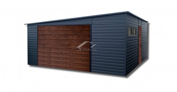 Garaż typu ALFA 6x6 - spad dachu w lewo, filc antykondensacyjny, brama uchylna, drzwi, okno