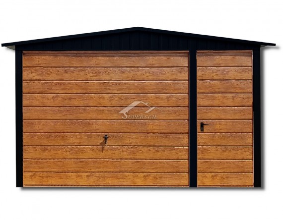 Garaż LUX 4x5 - Dwuspadowy dach, brama uchylna i drzwi