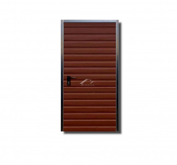 Prawe drzwi do muru 1x2m - ocieplenie, panel poziomy wąski, kolor bordowy BTX 3009