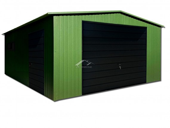 Garaż LUX 5x6 - dwuspadowy dach, filc antykondensacyjny, brama uchylna, drzwi, okno