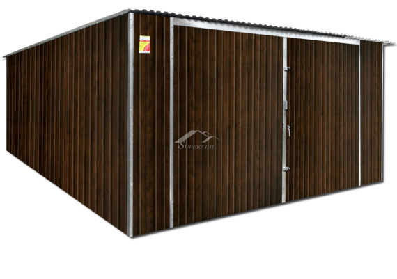 Garaż drewnopodobny 4x6m, brama dwuskrzydłowa