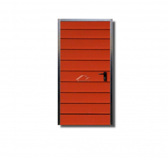 Lewe drzwi do muru 0,9x2m - ocieplenie, panel poziomy szeroki, kolor ceglasty BTX 8004