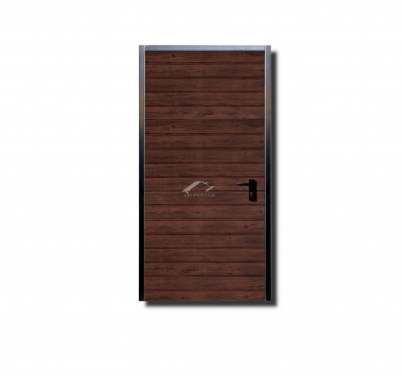 Lewe drzwi do muru 0,9x2m - ocieplenie, panel poziomy wąski, kolor drewnopodobny orzech