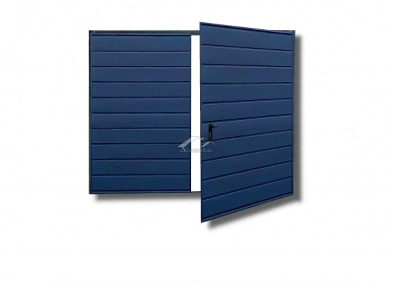 Dwuskrzydłowa brama do muru 2,7x2m - panel poziomy szeroki, kolor niebieski RAL 5010