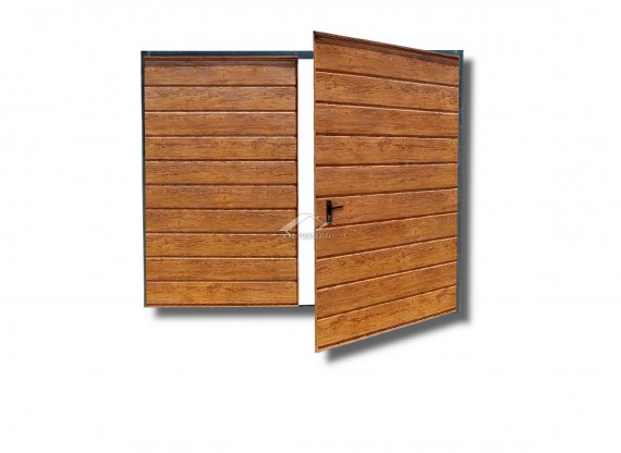 Dwuskrzydłowa brama do muru 3x2m - panel poziomy szeroki, kolor drewnopodobny sosna