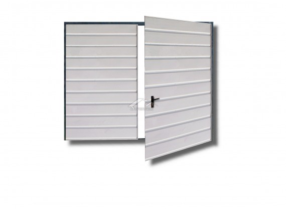Dwuskrzydłowa brama do muru 2,7x2m - ocieplenie, panel poziomy szeroki, kolor biały RAL 9010