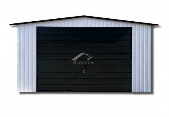 Garaż LUX 5x6 - Dwuspadowy dach, brama uchylna w panelu poziomym szerokim