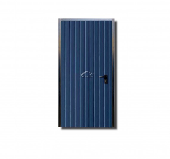 Lewe drzwi do muru 0,9x2m - ocieplenie, kolor niebieski RAL 5010